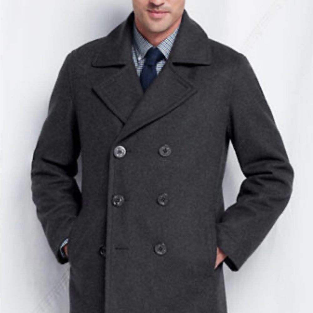 Lands End Men's wool blend Double-Breasted Gray Peacoat Size 2XL